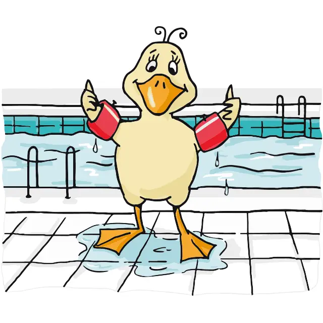 Illustration von einer Ente mit Schwimmflügeln